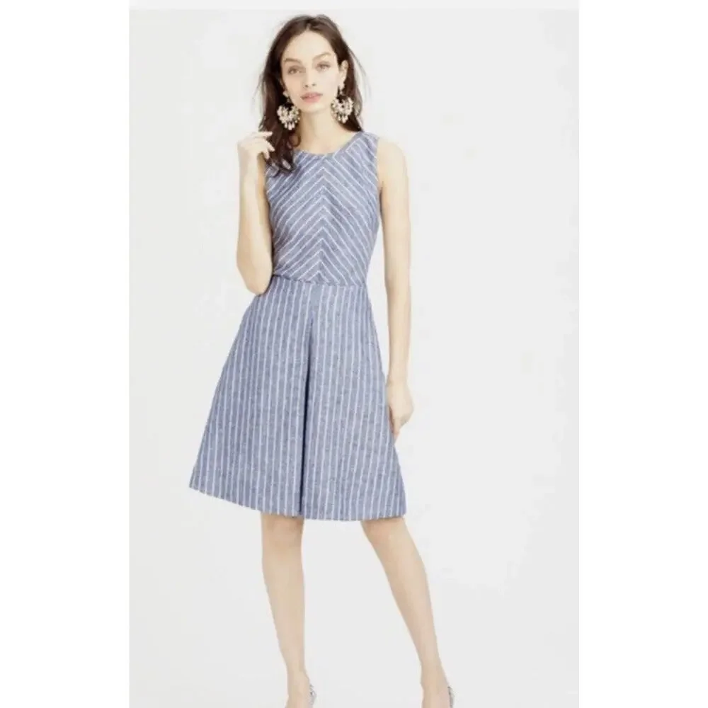 J.CREW J Crew ~ Size 4 CHAMBRAY STRIPE Sleeveless CROSS BACK Dress